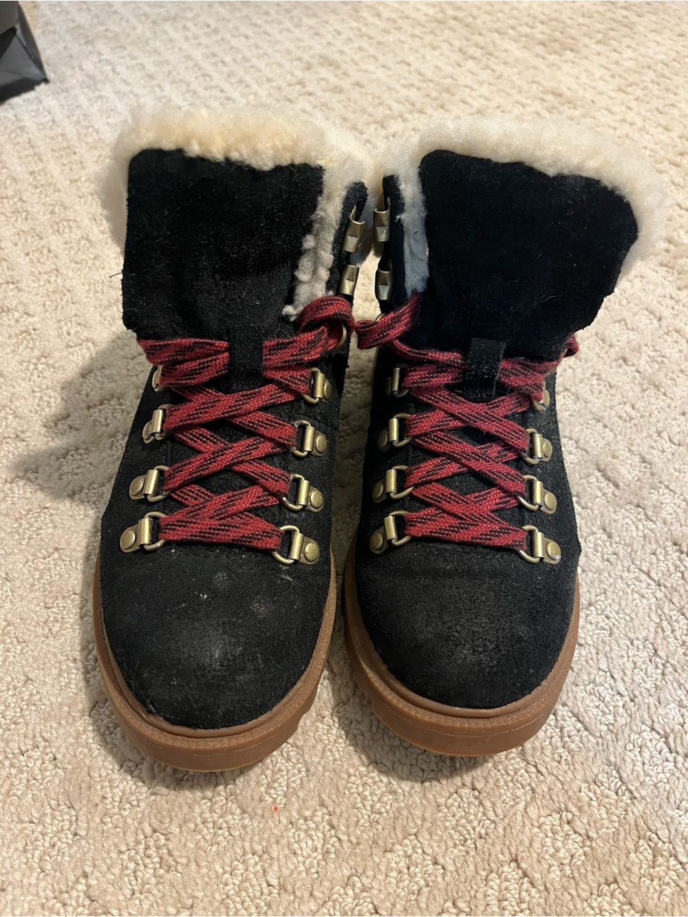 Sorel Black Suede Winter Boots with Red Laces